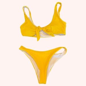 SHEIN Vibrant Canary Yellow Beachy Fun Tie Cheeky High Waist Bikini Size M NWOT